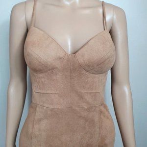 SHEIKE cocktail Dress camel nude Suede Sze 12 pencil split strappy gorgeous